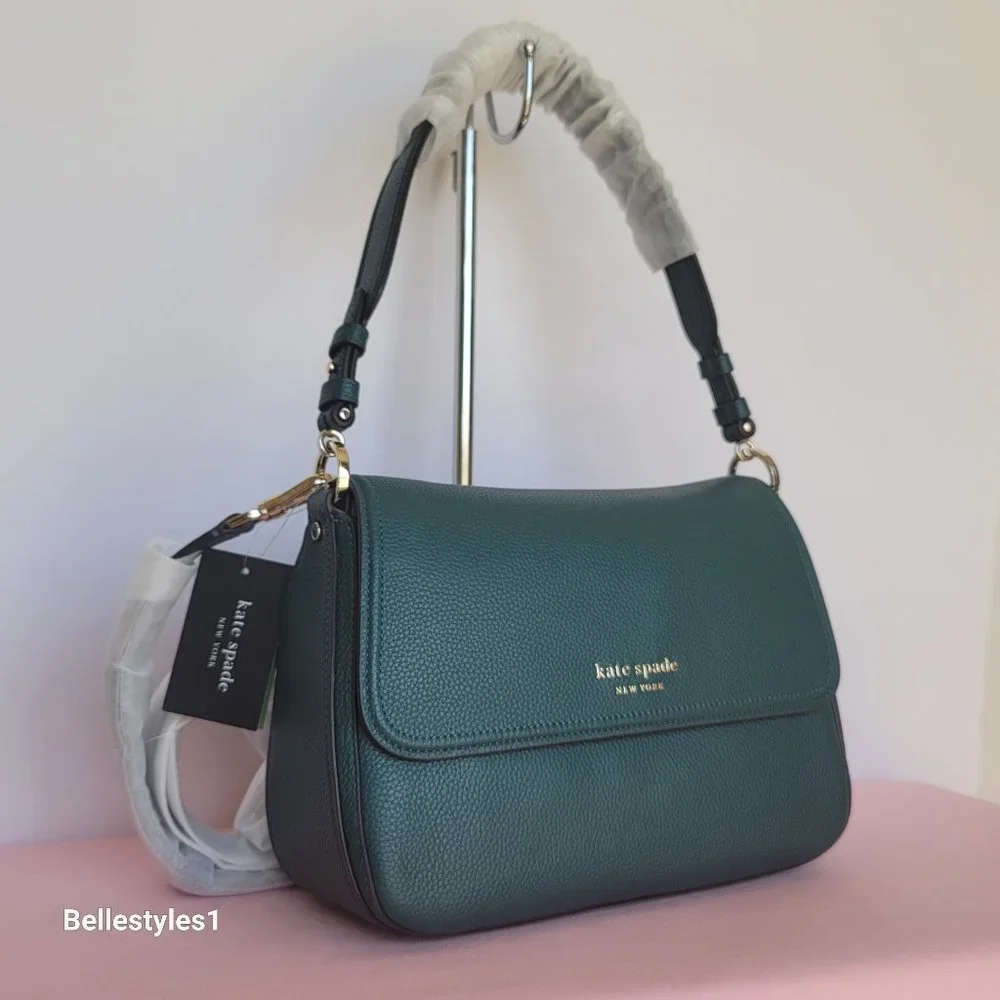 KATE SPADE Hudson Pebbled Leather Medium Flap Convertible Shoulder Bag-Artesian⭐ - Picture 2 of 16